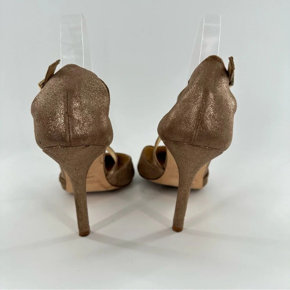 Saks Fifth Avenue heels 8.5 nubuck bronze leather pointy toe stilettos metallic - Picture 5 of 14